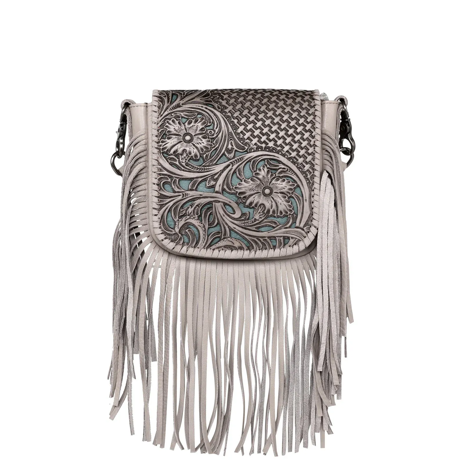 Montana West Genuine Leather Tooled Collection Fringe Crossbody