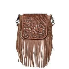 Montana West Genuine Leather Tooled Collection Fringe Crossbody