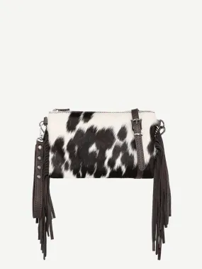 Montana West Hair-On Cowhide Fringe Crossbody Clutch