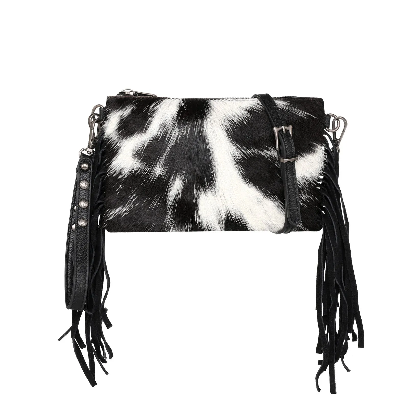 Montana West Hair-On Cowhide Fringe Crossbody Clutch