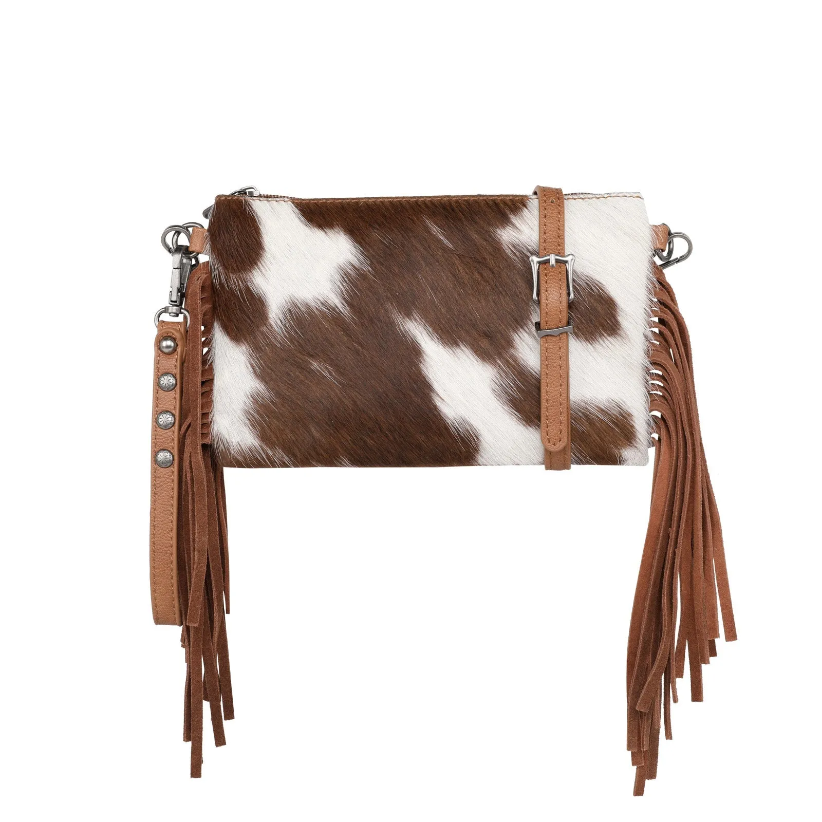 Montana West Hair-On Cowhide Fringe Crossbody Clutch