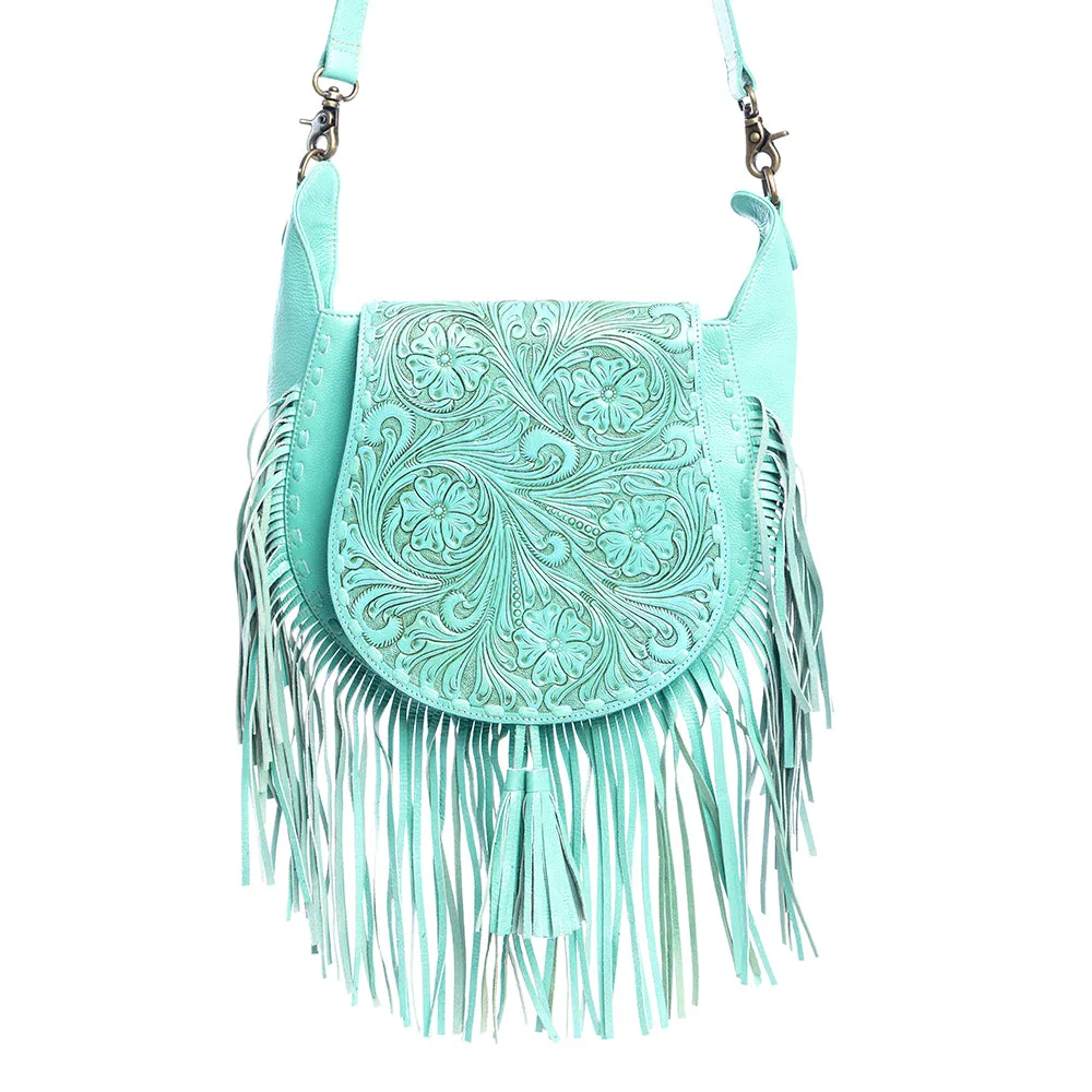 Moonwood Hand-Tooled Bag in Turquoise