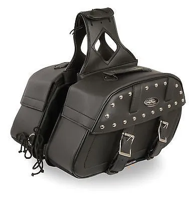 MOTORCYCLE 2PC WATERPROOF STUDDED ZIPOFF PVC THROWOVER ROUNDED SADDLEBAG