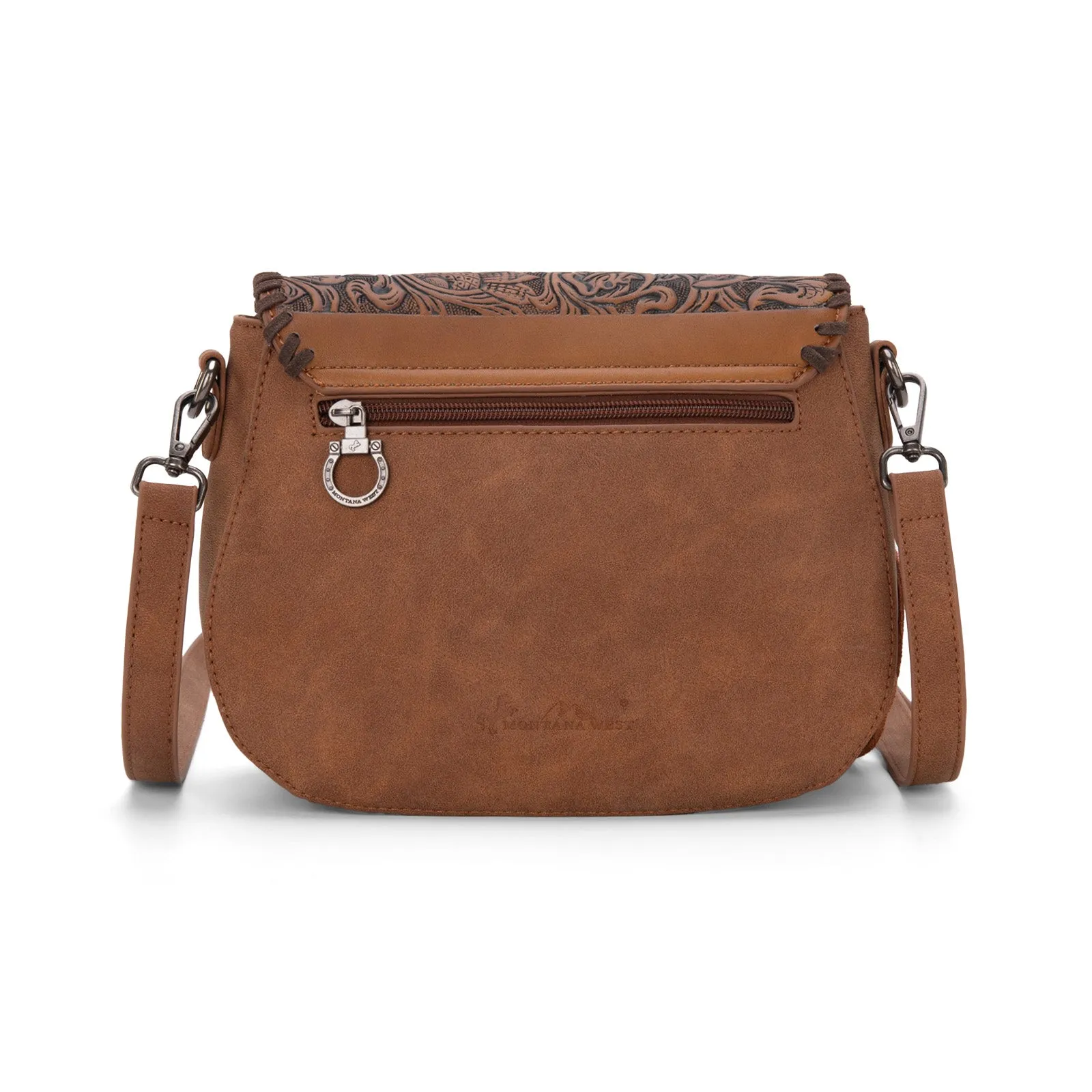 MW1274-8360 Montana West Tooled Saddle Fringe Crossbody - Brown