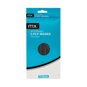 MX Health Face Mask 3 Ply Disposable Black 10 Pack