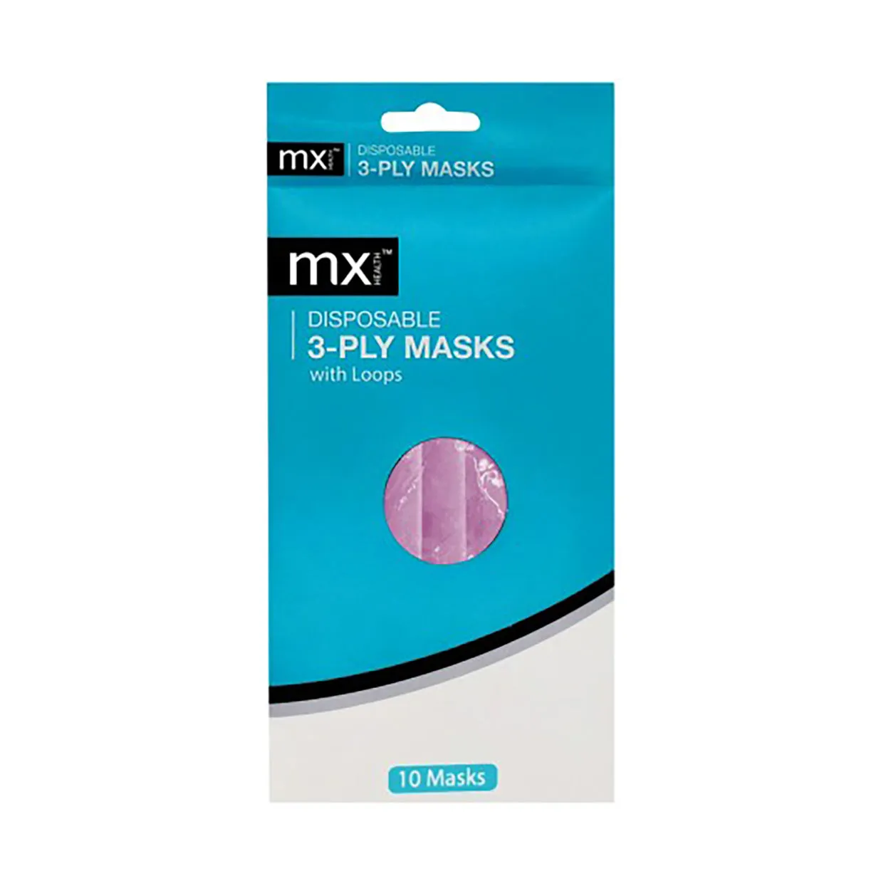 MX Health Face Mask 3 Ply Disposable Pink 10 Pack