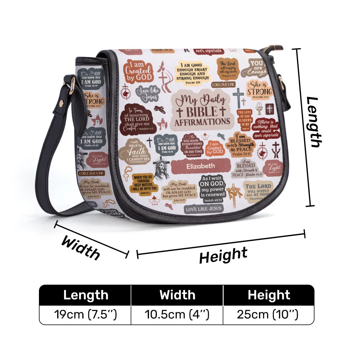 My Daily Bible Affirmation Personalized Leather Saddle Bag - Christian Women's Handbag Gifts