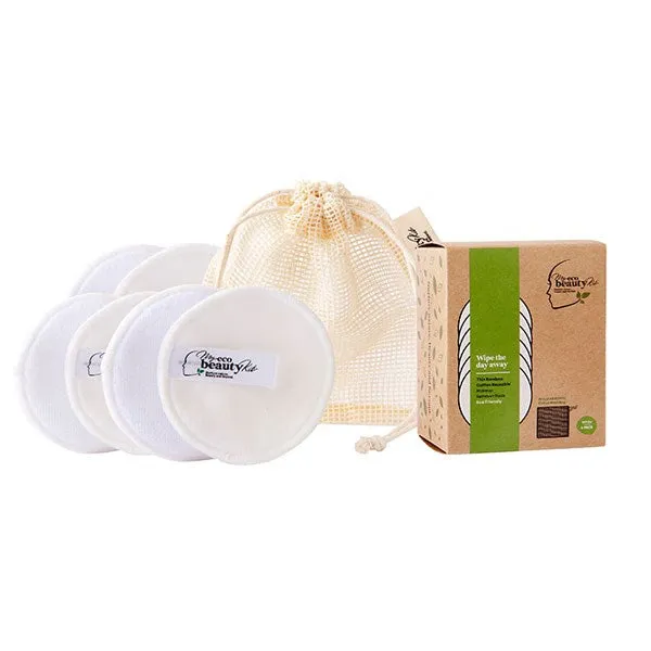 MY ECO BEAUTY KIT - THIN BAMBOO Cotton - RE-USABLEMakeup remover pads - 'WHITE' 6pkIncludes 'BONUS' cotton wash bag