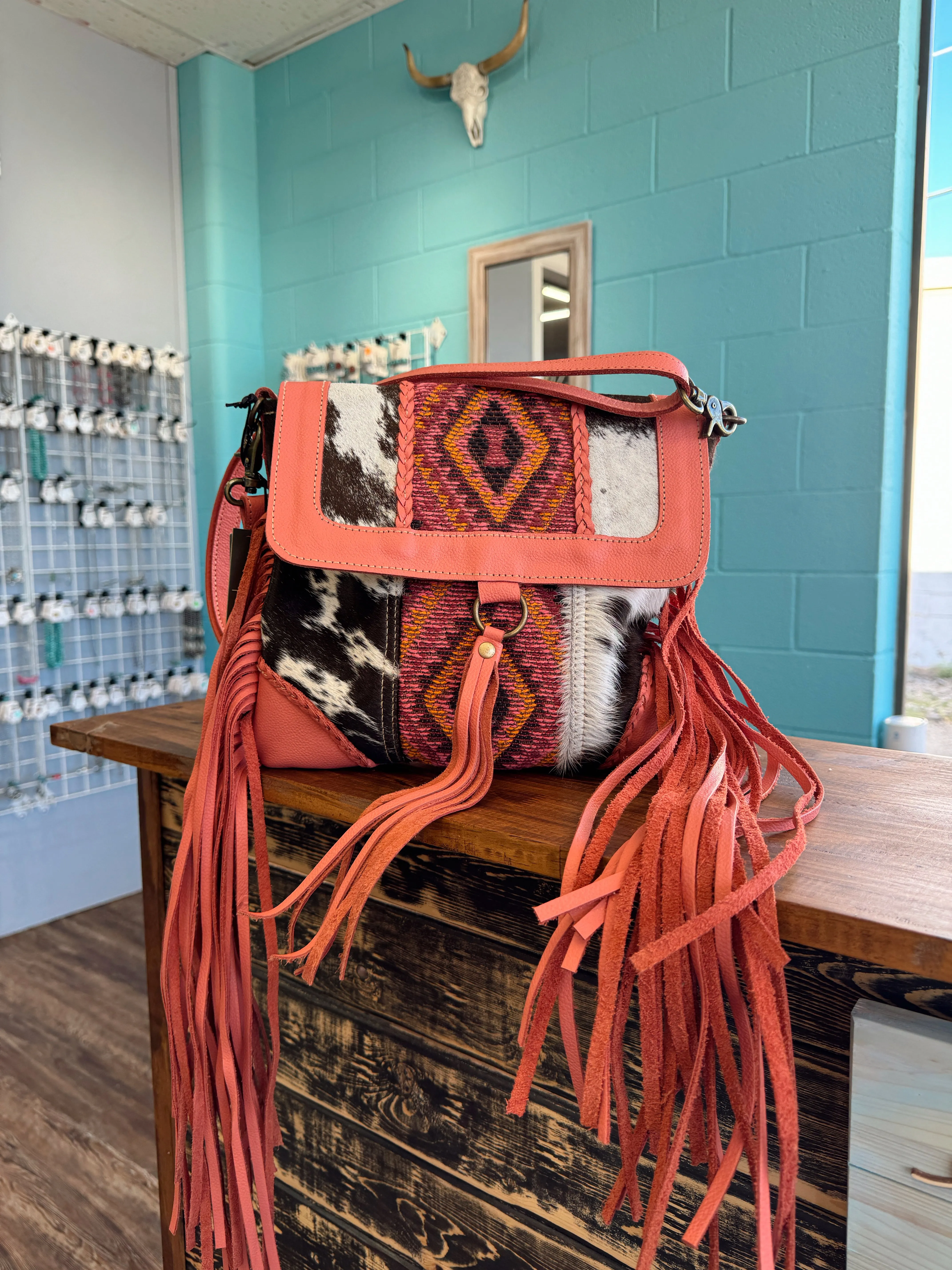 MYRA BAGS Coral Fringe Crossbody