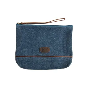 Navy Jute Clutch Style Bag with Leather Handle