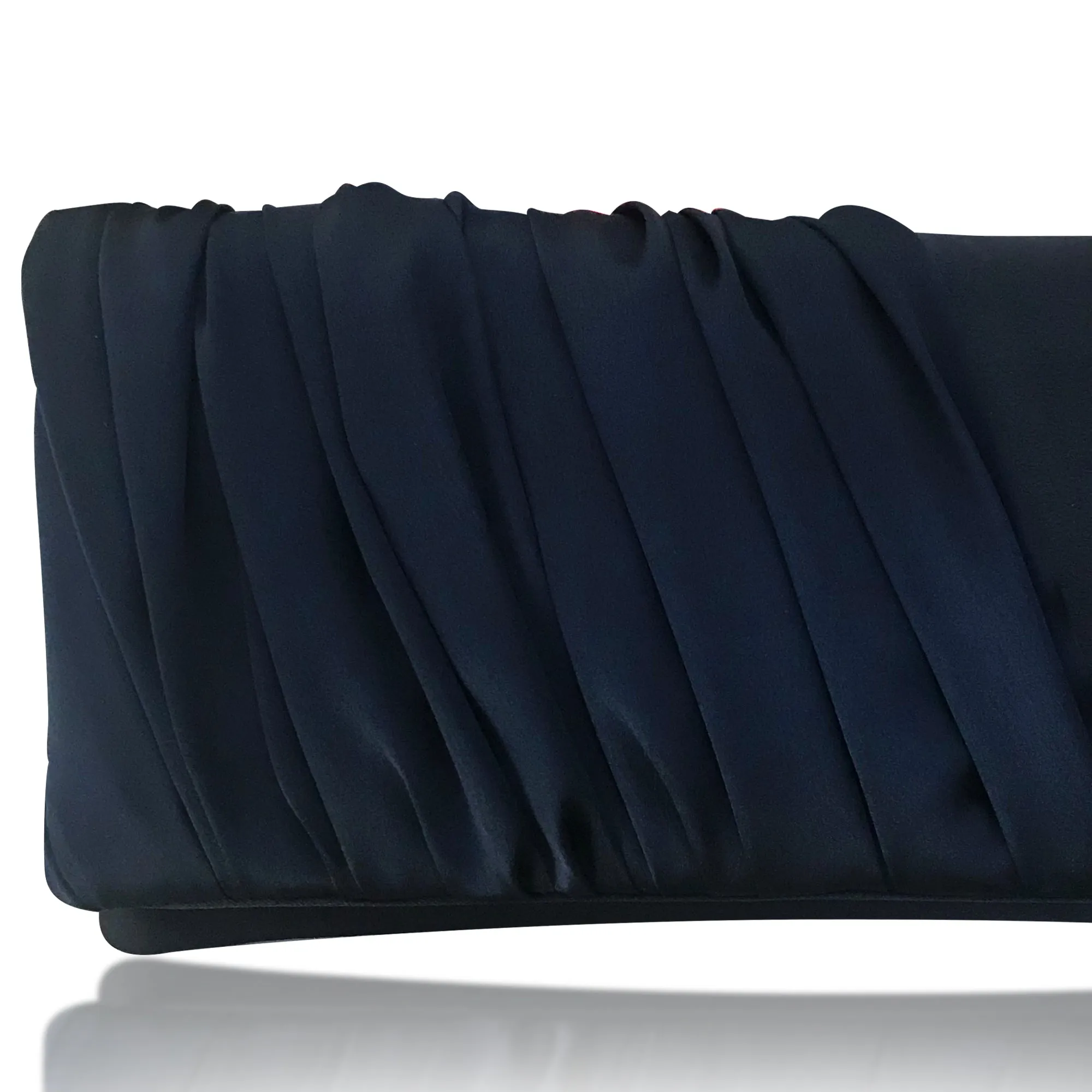 Navy ruched satin clutch handbag ELLA