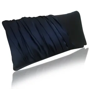 Navy ruched satin clutch handbag ELLA