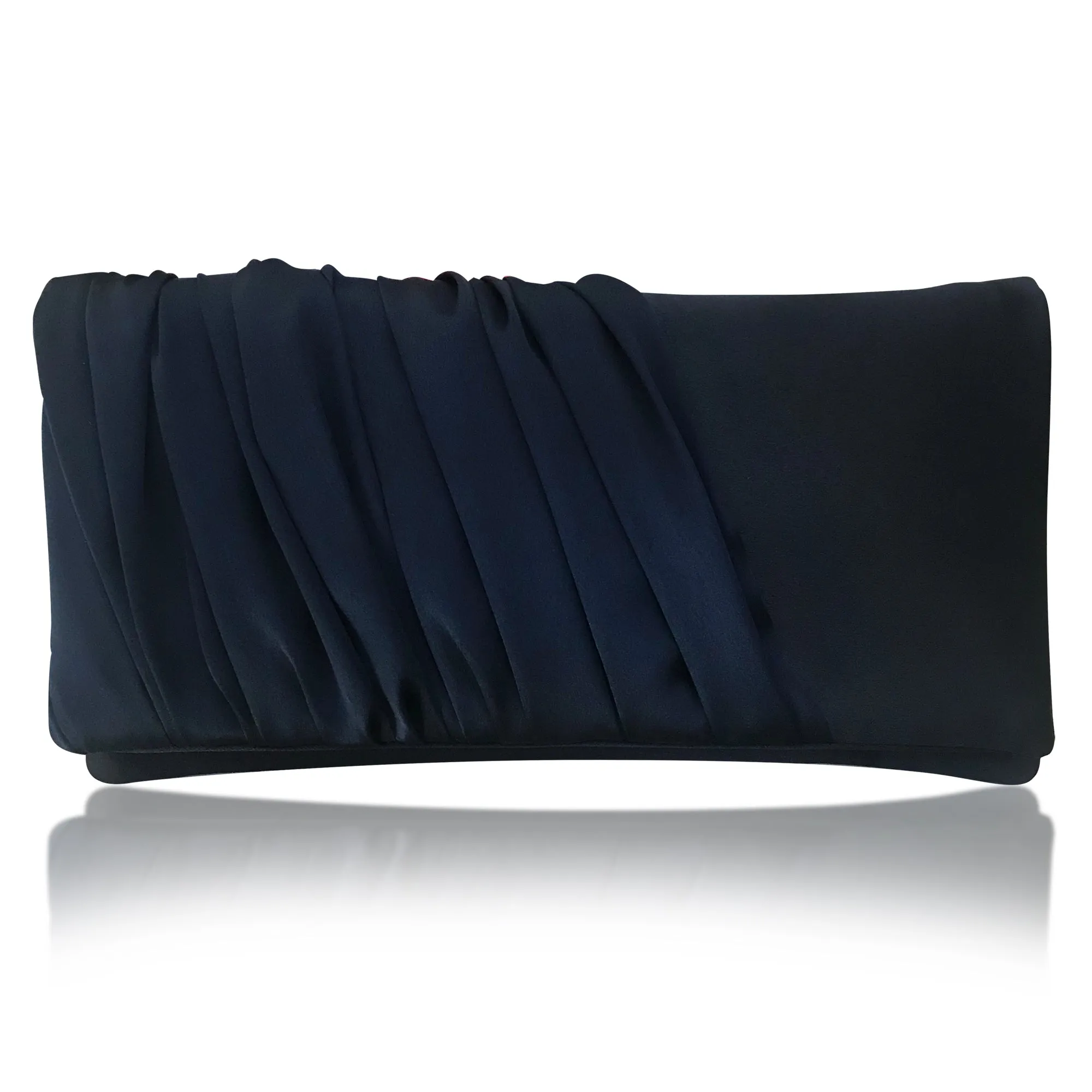 Navy ruched satin clutch handbag ELLA