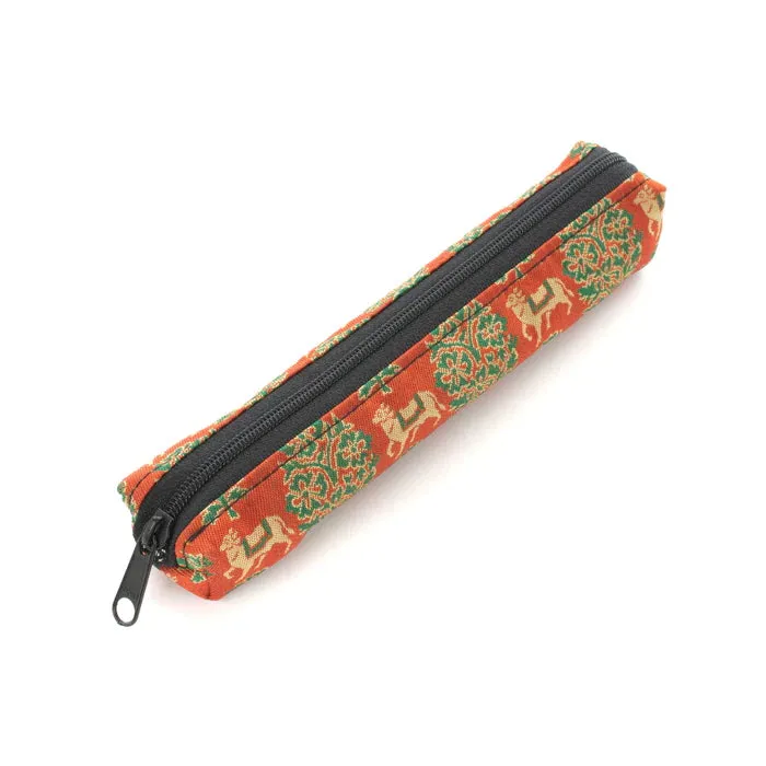 Nishijin-ori Pencil Case - Sacred Bull in an Exotic Design / Red - ,  Made in Kyoto, Japan,  Japanese traditional craft pen case