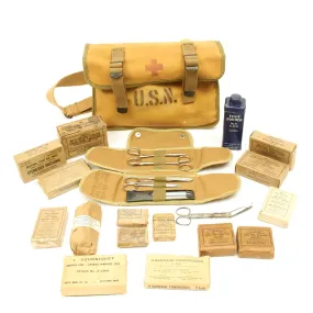 Original U.S. WWII U. S. Navy First Aid Medical Corpsman Complete Medical Kit with Shoulder Bag