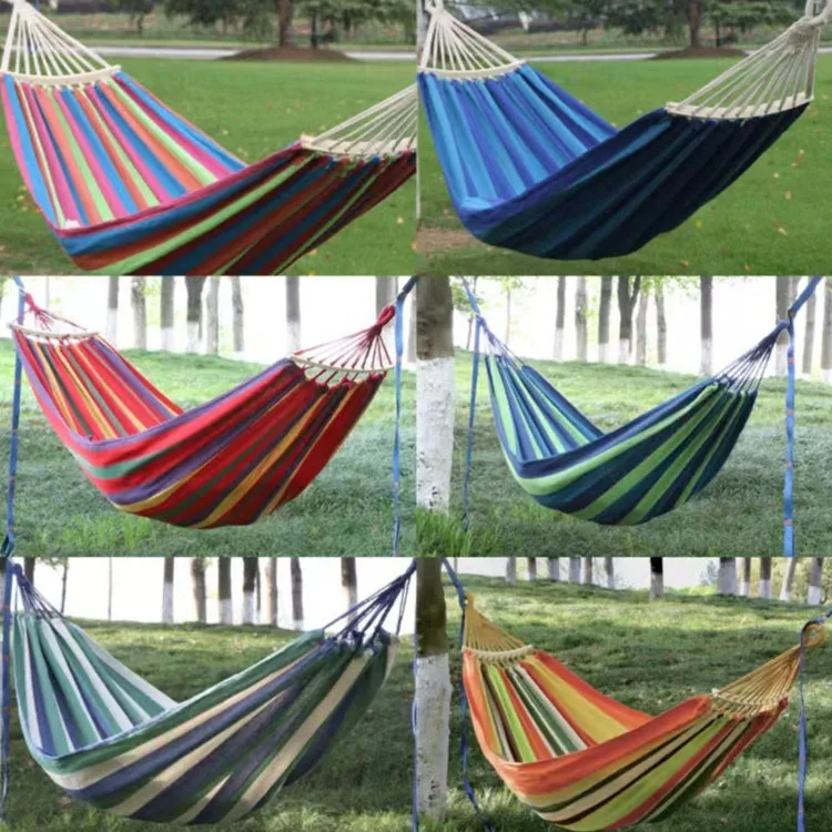 Outdoor Double Thickened Canvas Hammock Indoor Swing, Size:200x100cm(Red White Stripe)