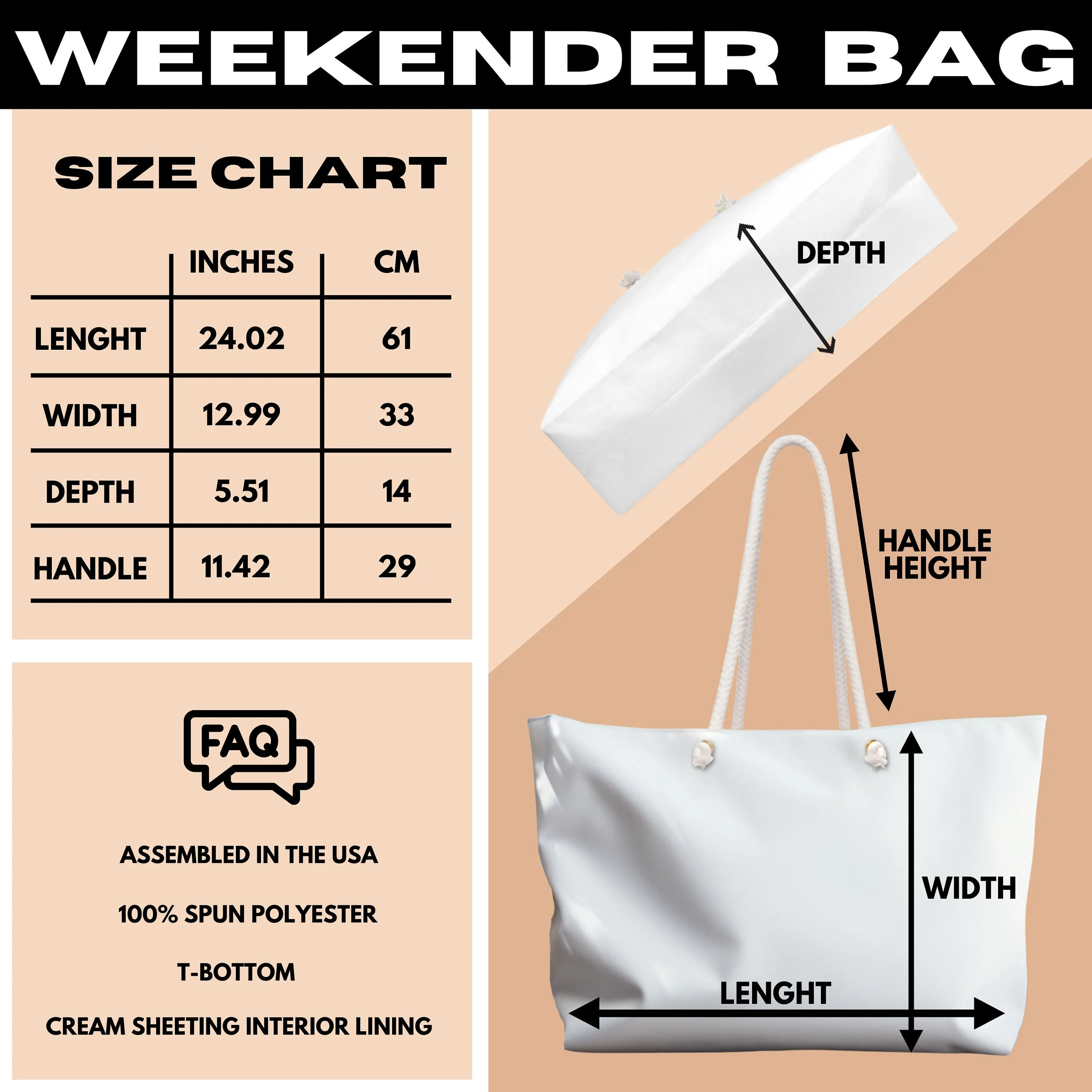 Oversized Canvas Weekender Tote Bag