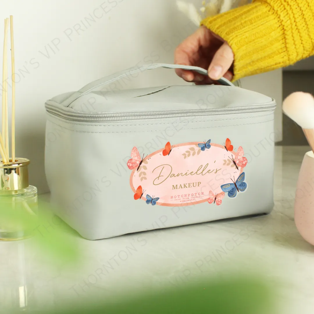 Personalised Butterfly Grey Toiletry Bag