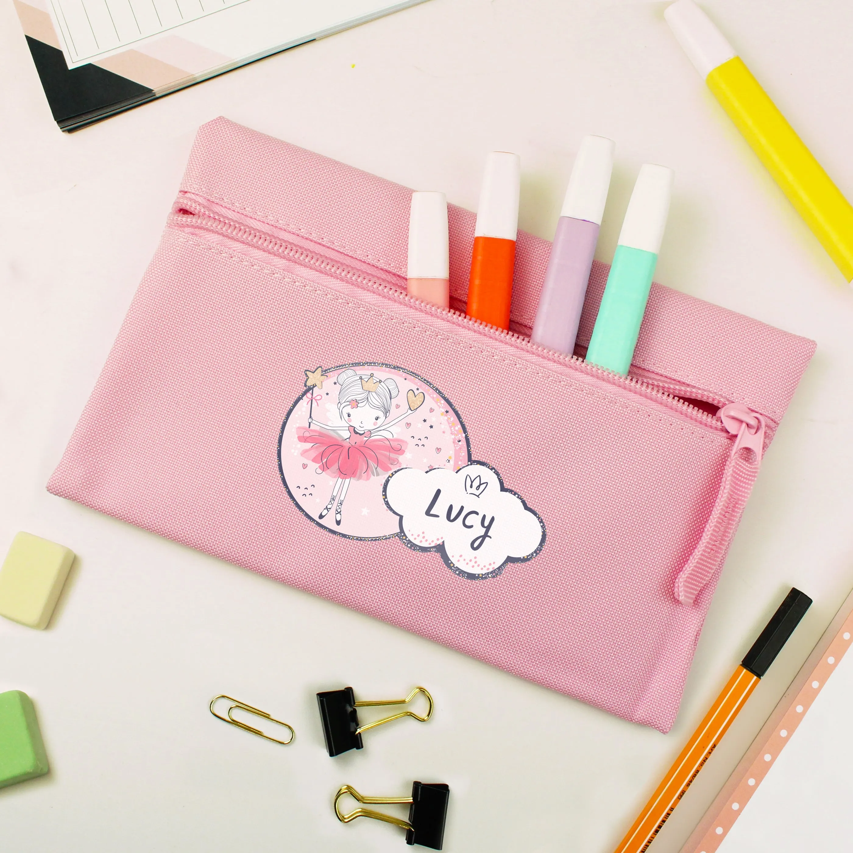 Personalised Fairy Princess Pink Pencil Case