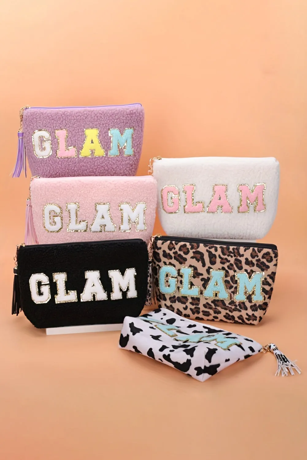 Phalaenopsis Sparkle Letter Pattern Tassel Zipper Makeup Bag