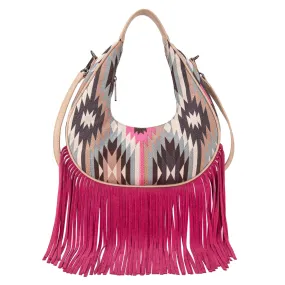 Pink Aztec Fringe Crescent Crossbody Bag - MW1285-8366HPK