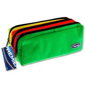 Premier 3 Pocket Zip Pencil Case - Green, Orange and Yellow