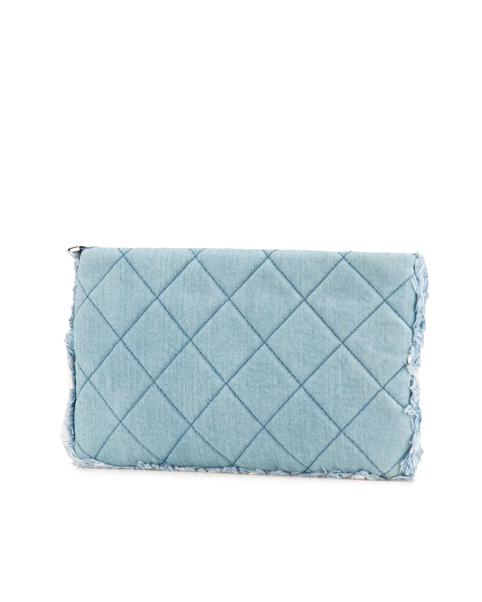 Quilted Denim Clutch with Top Zip Closure