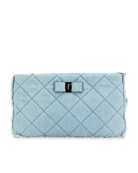 Quilted Denim Clutch with Top Zip Closure