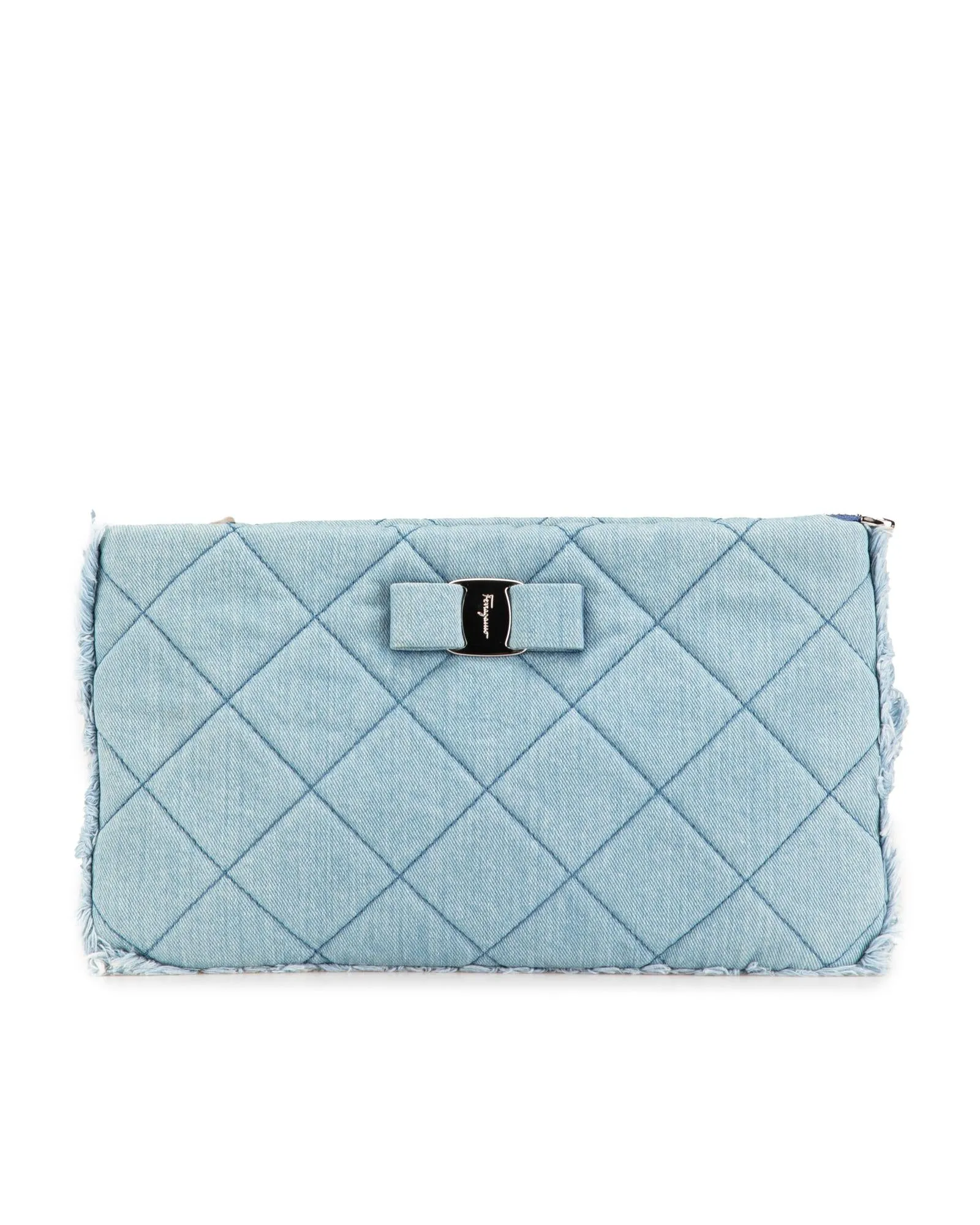 Quilted Denim Clutch with Top Zip Closure