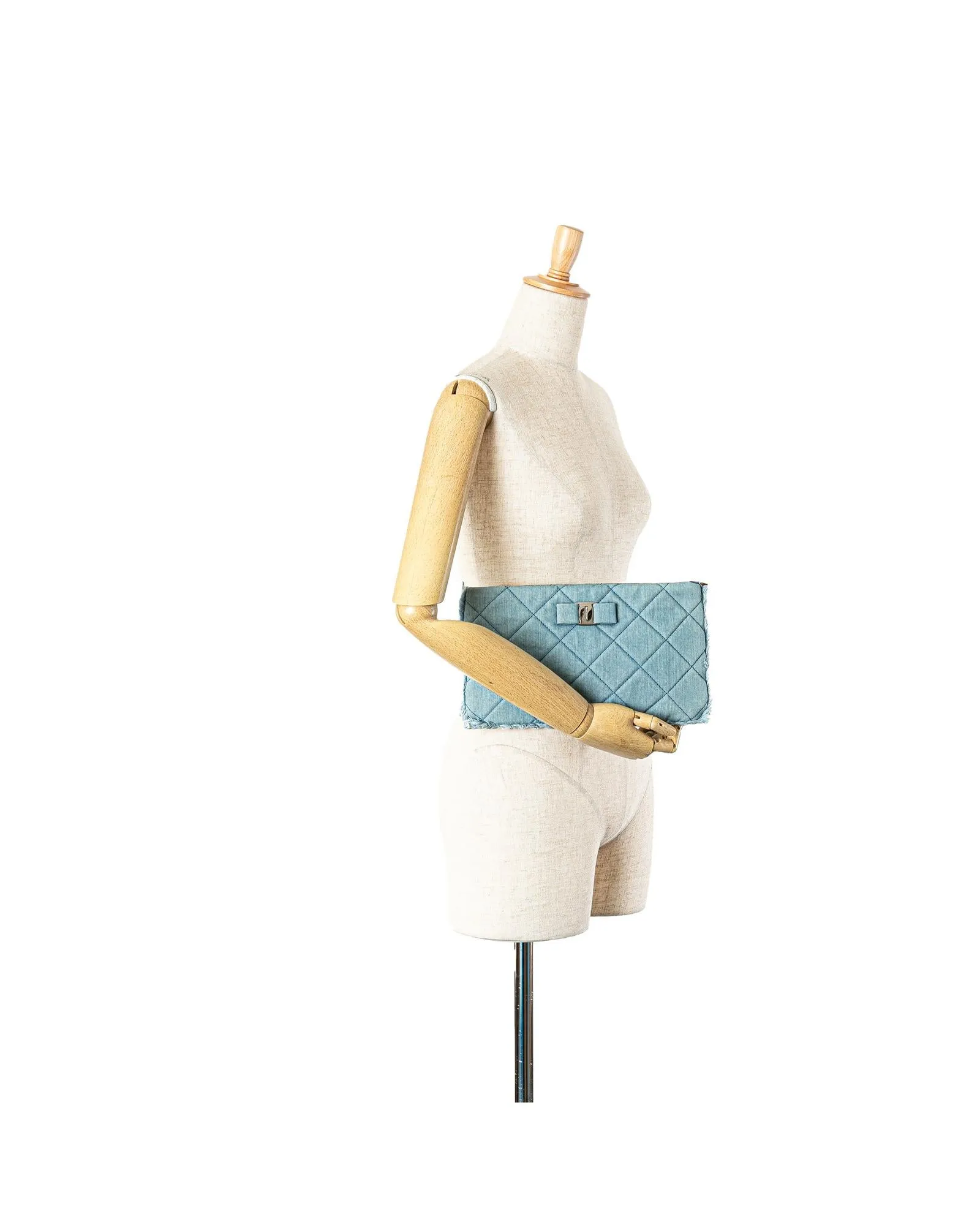 Quilted Denim Clutch with Top Zip Closure