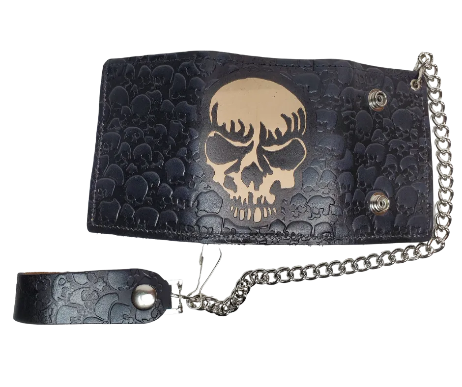 "Skulls and Bones" Tri-Fold Chain Wallet