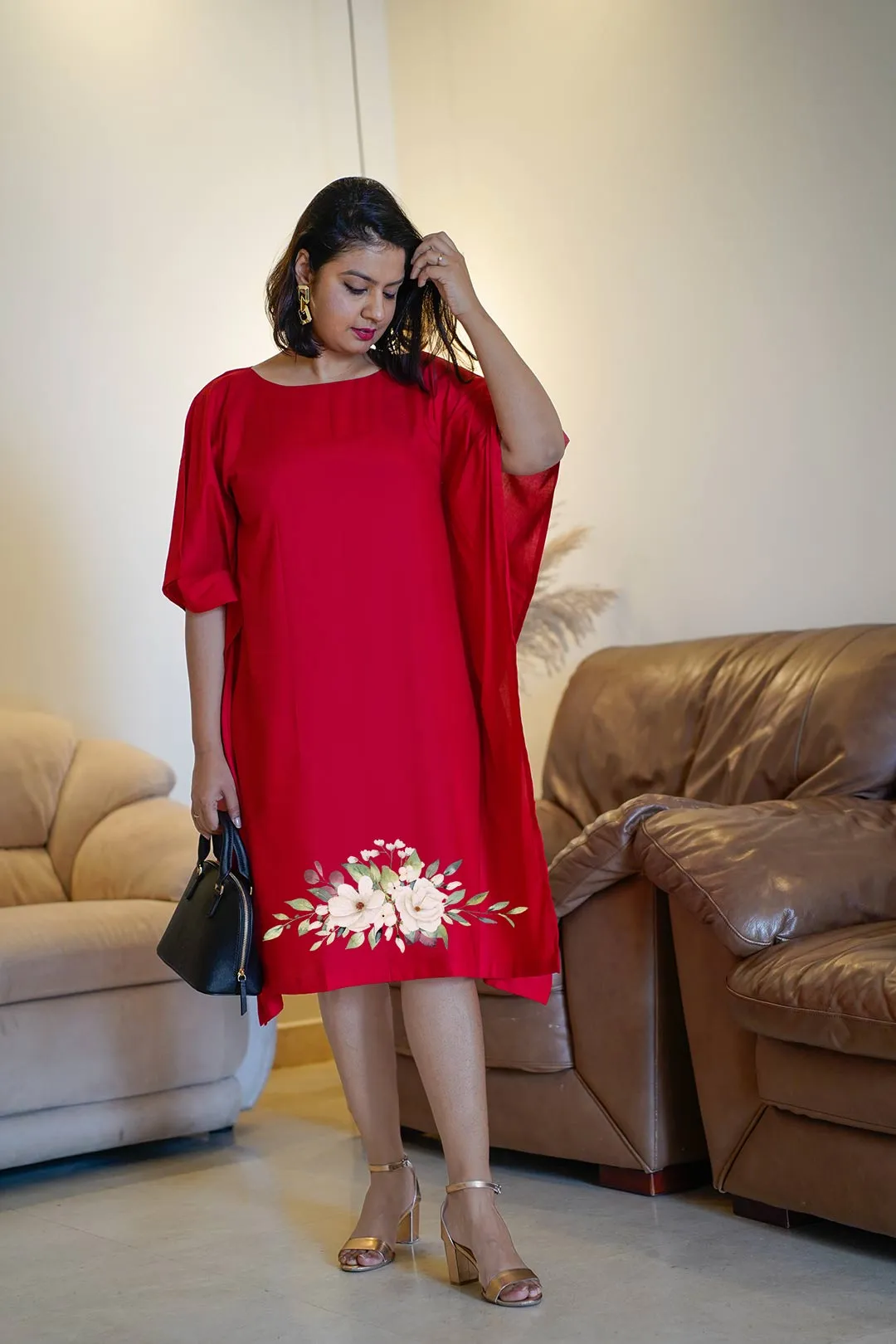 Red Rayon Long-Kaftan - BeMyPeace