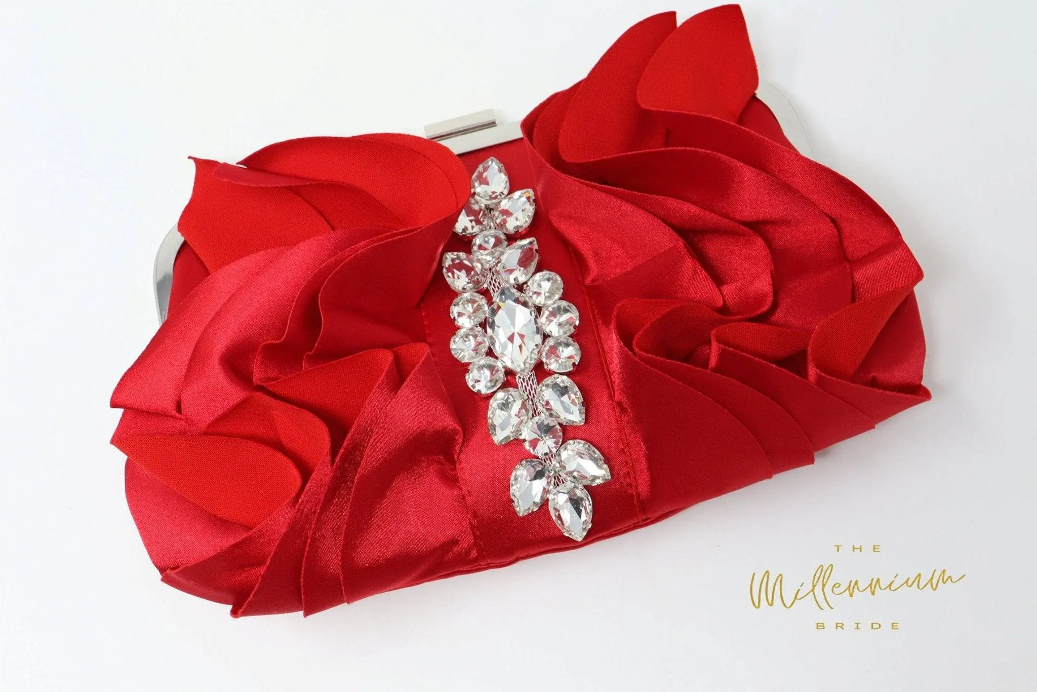 Red Rose Crystal Satin Floral Wedding Bag, Statement Bag, Evening Clutch, Bridal Clutch, Bridal Bag, Red Cross Body Bag