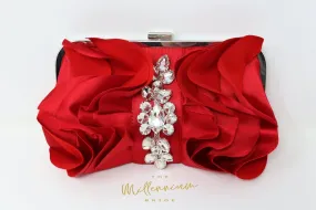 Red Rose Crystal Satin Floral Wedding Bag, Statement Bag, Evening Clutch, Bridal Clutch, Bridal Bag, Red Cross Body Bag