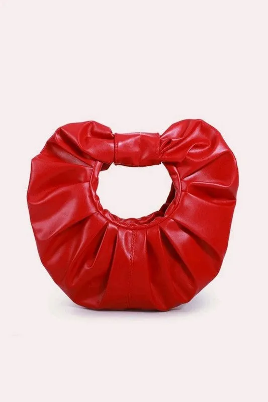 Red Round Ruched Clutch Handbag