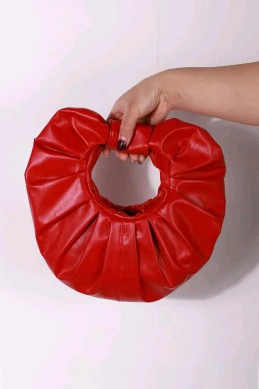 Red Round Ruched Clutch Handbag