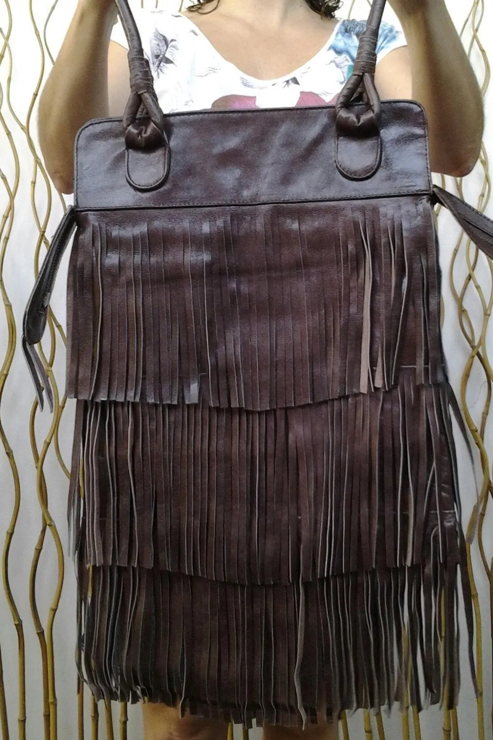 REDUCED PRICE!!!Texas Fringe Dark Brown Leather Bag / Boho Chic