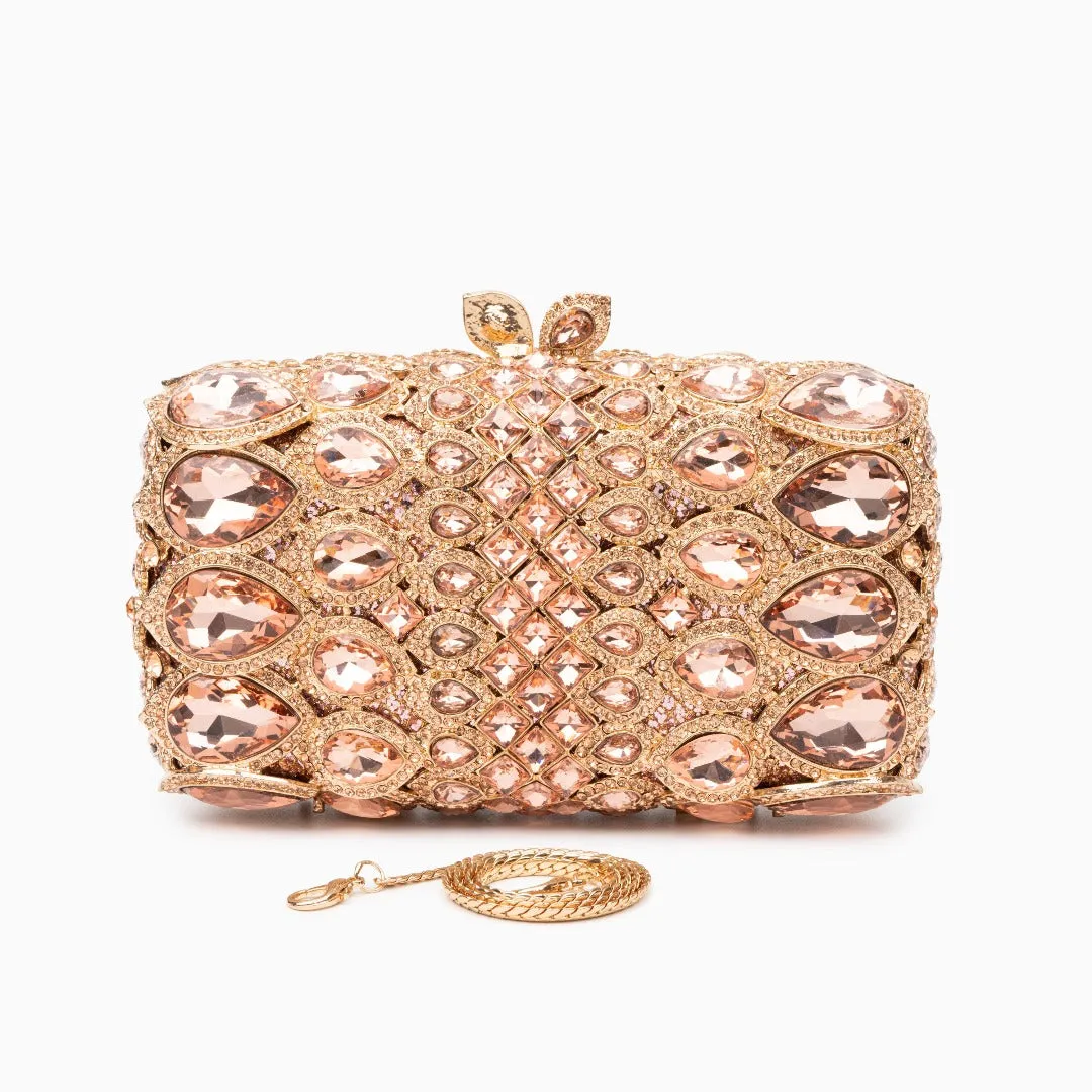 Reina Rhinestones Crytals Clutch Bag - Rose Gold