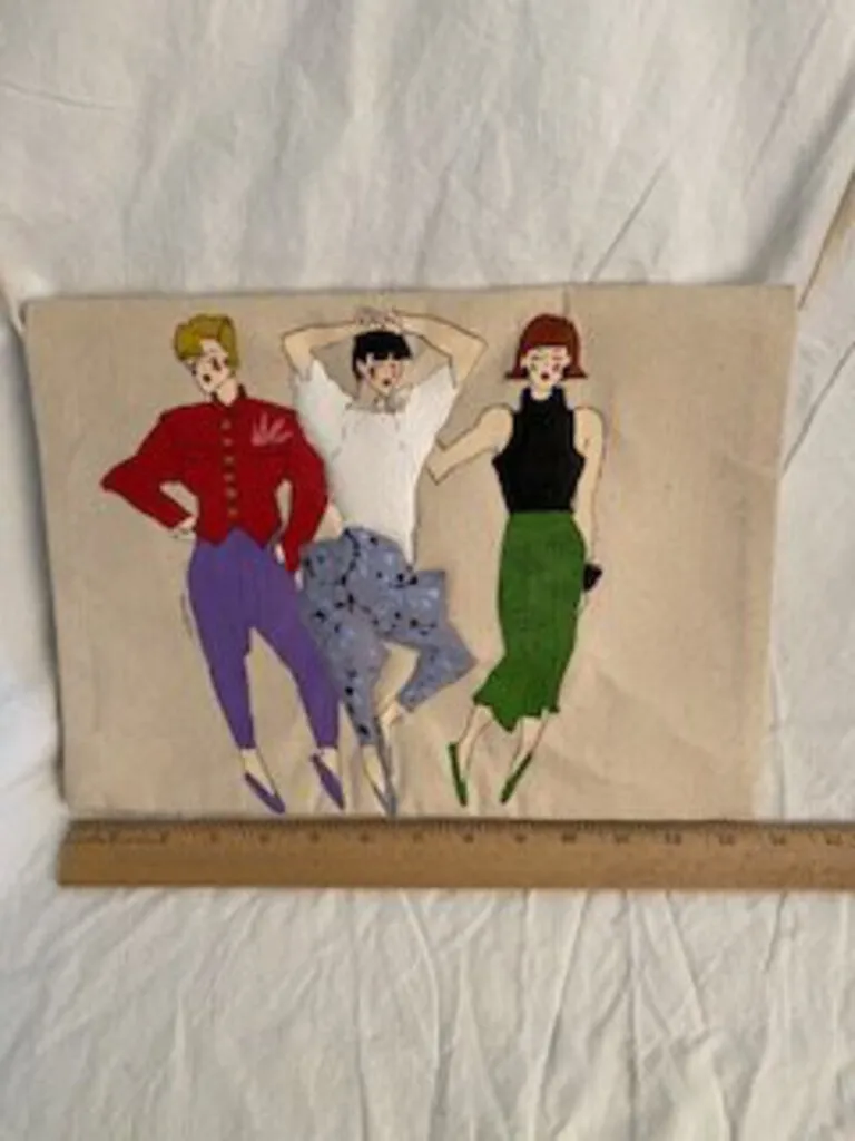 Retro 1990’ies Hand Painted Canvas Envelope Clutch/Purse /r