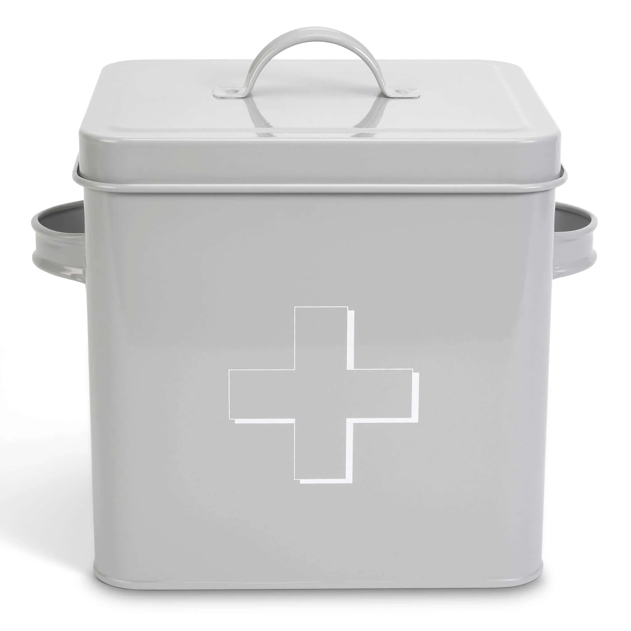 Retro First Aid Box Storage Container Enamelled Tin Grey or Cream