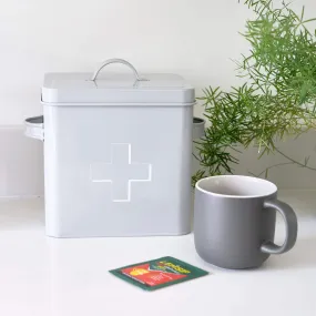 Retro First Aid Box Storage Container Enamelled Tin Grey or Cream