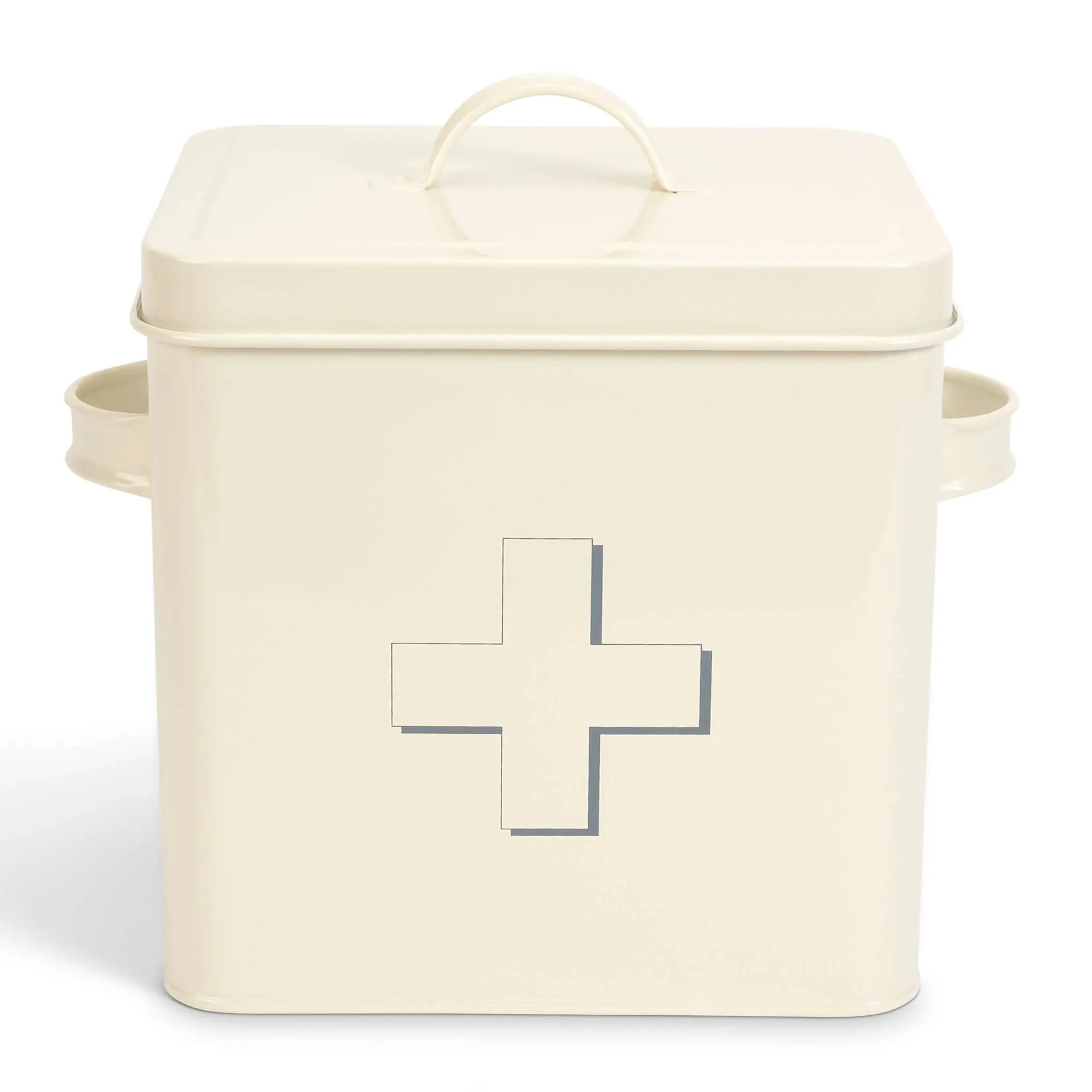 Retro First Aid Box Storage Container Enamelled Tin Grey or Cream