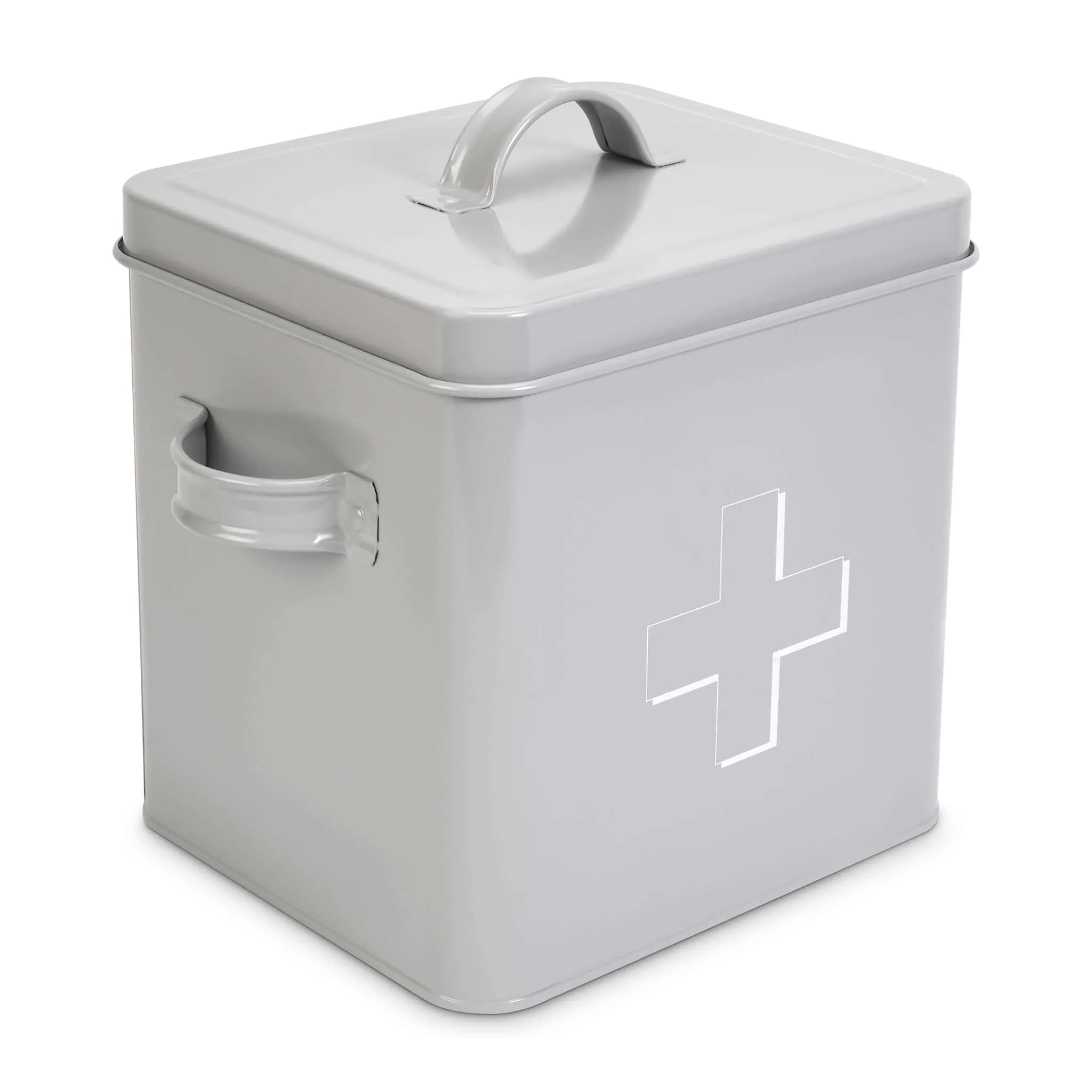 Retro First Aid Box Storage Container Enamelled Tin Grey or Cream