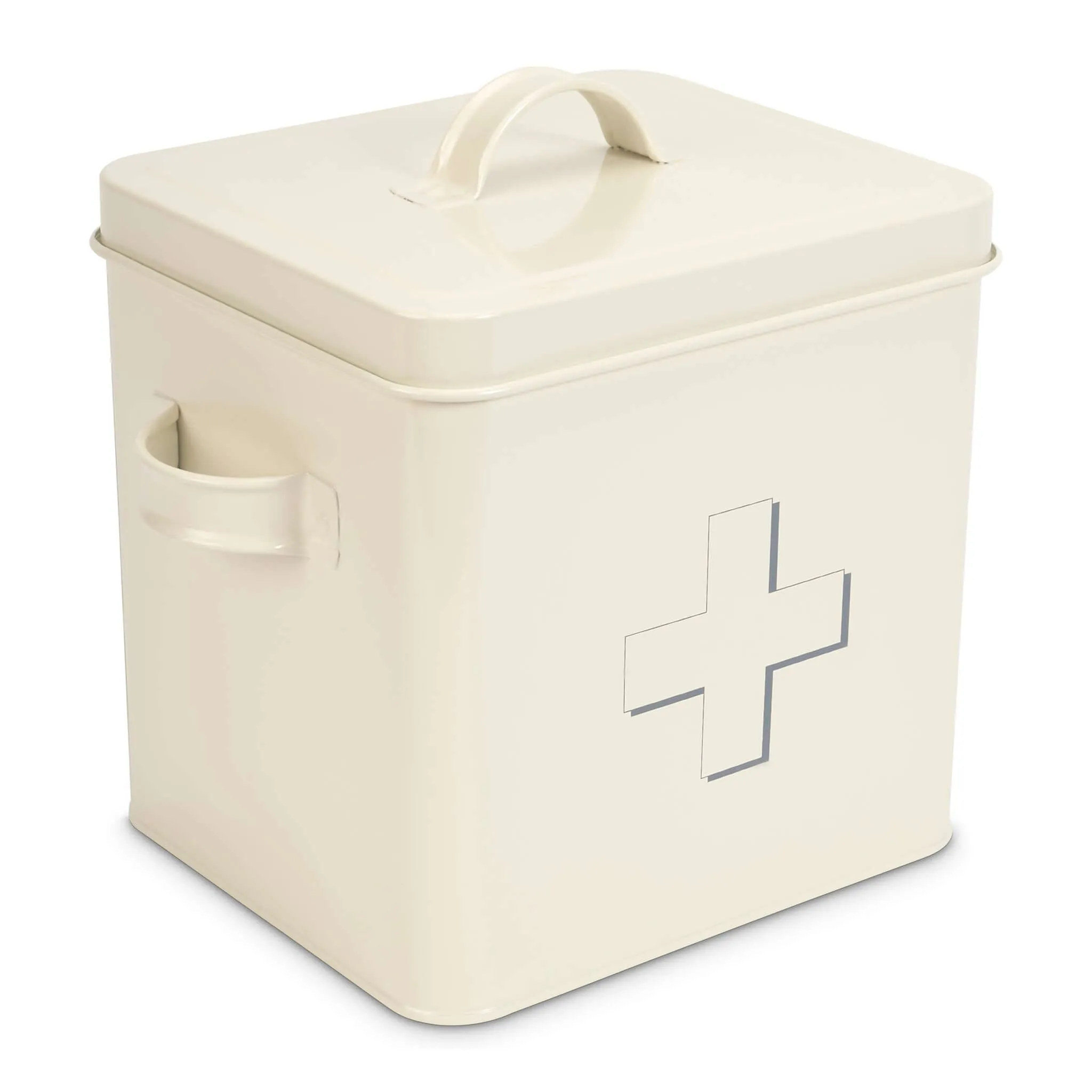 Retro First Aid Box Storage Container Enamelled Tin Grey or Cream