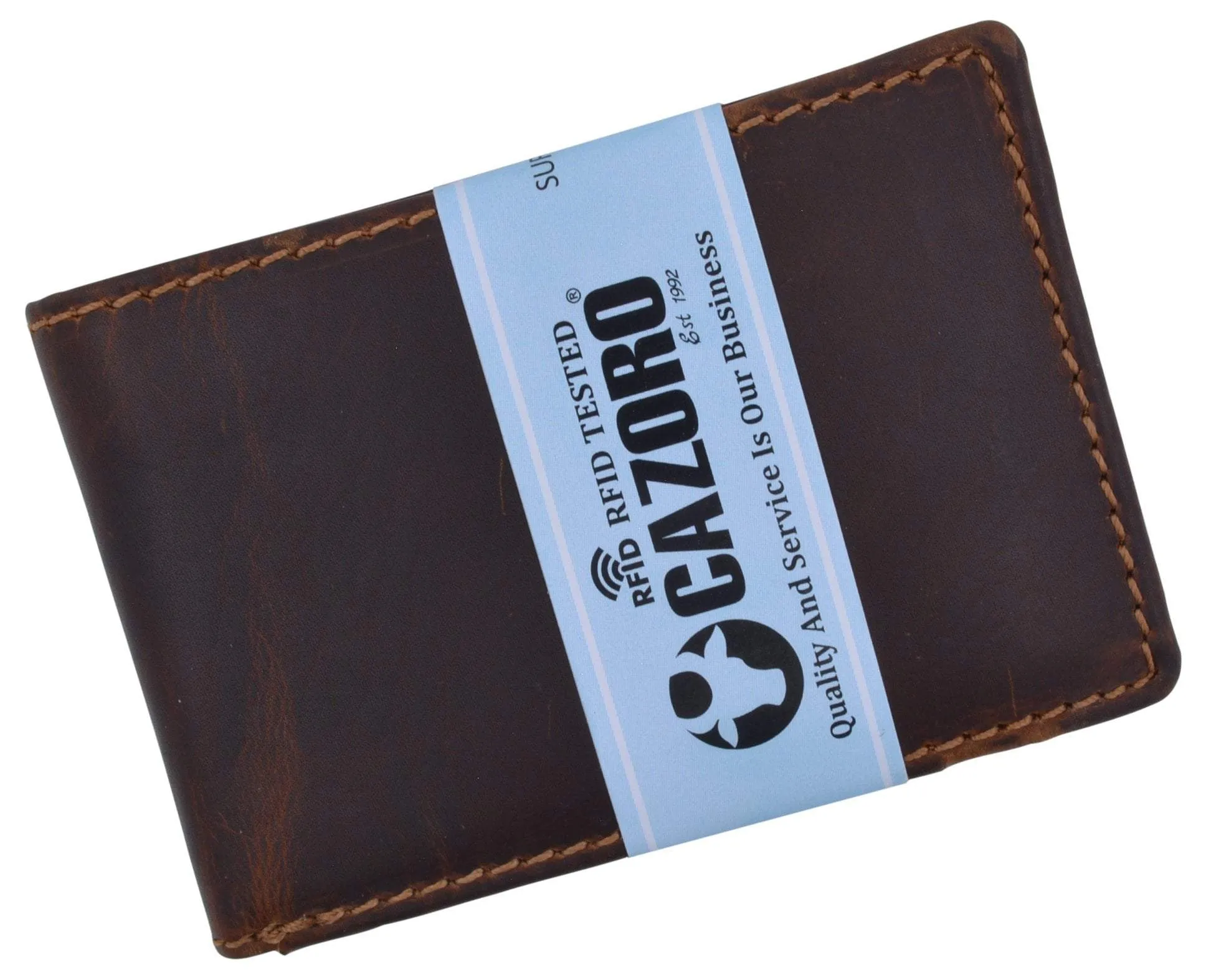 RFID Hunter Leather Slim Mens Bifold Credit Card ID Wallet with Coin Pouch