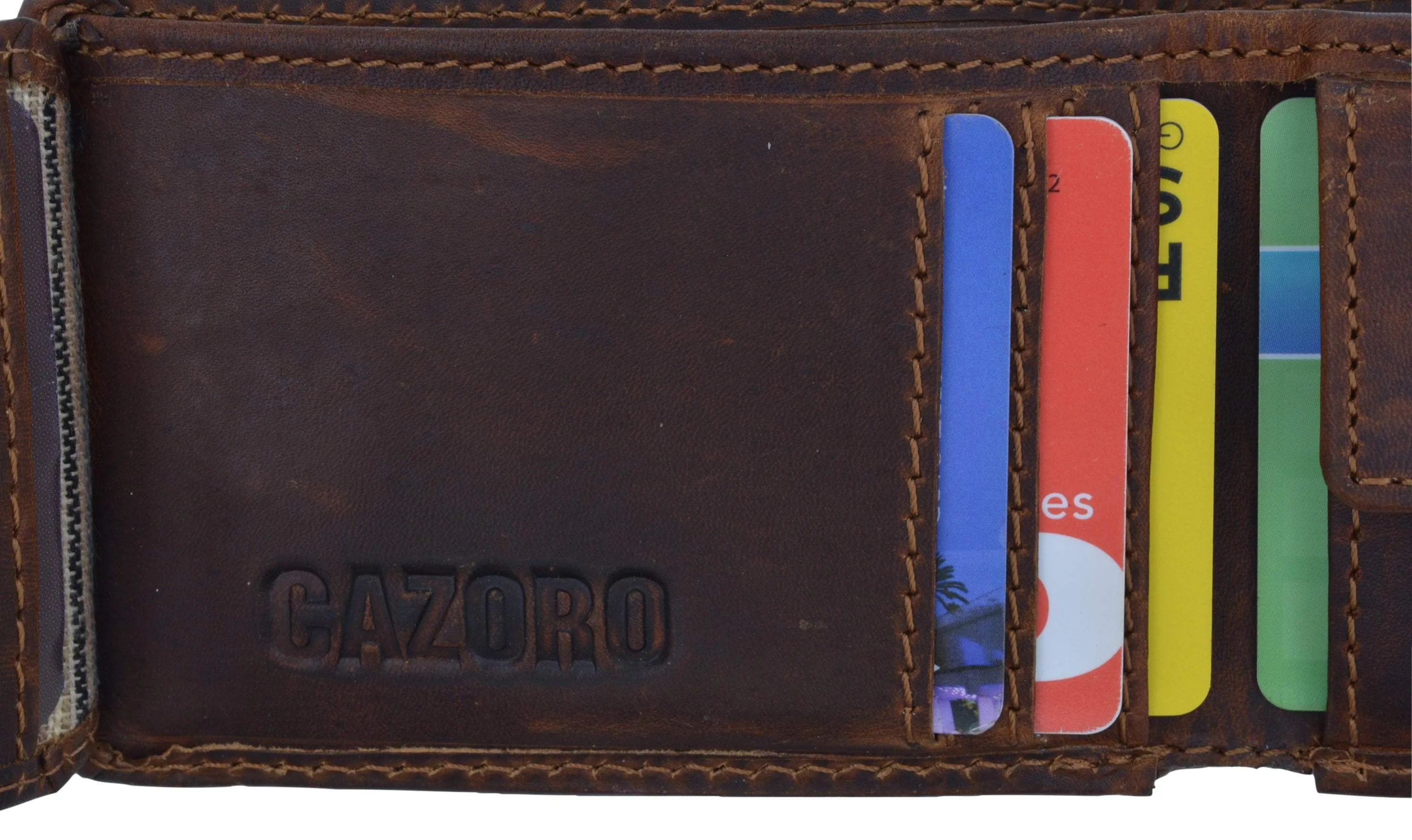 RFID Hunter Leather Slim Mens Bifold Credit Card ID Wallet with Coin Pouch