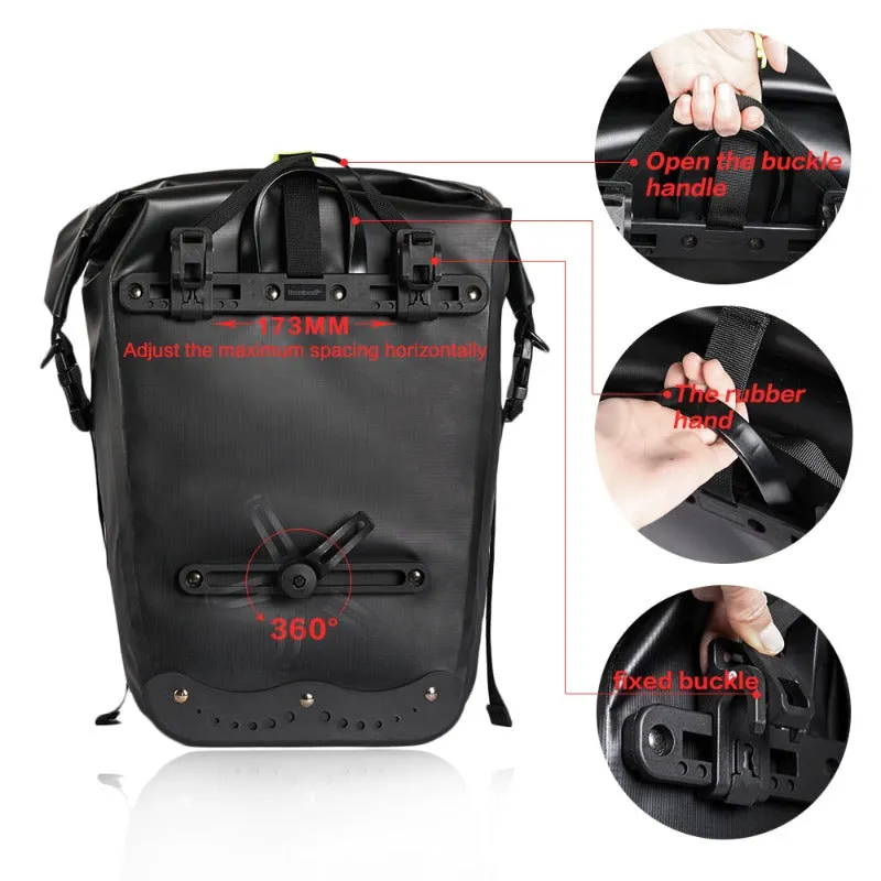 Rhinowalk Bike Pannier Bag 25L Waterproof Bicycle Bag Motor Pannier Backpack Shoulder Bag