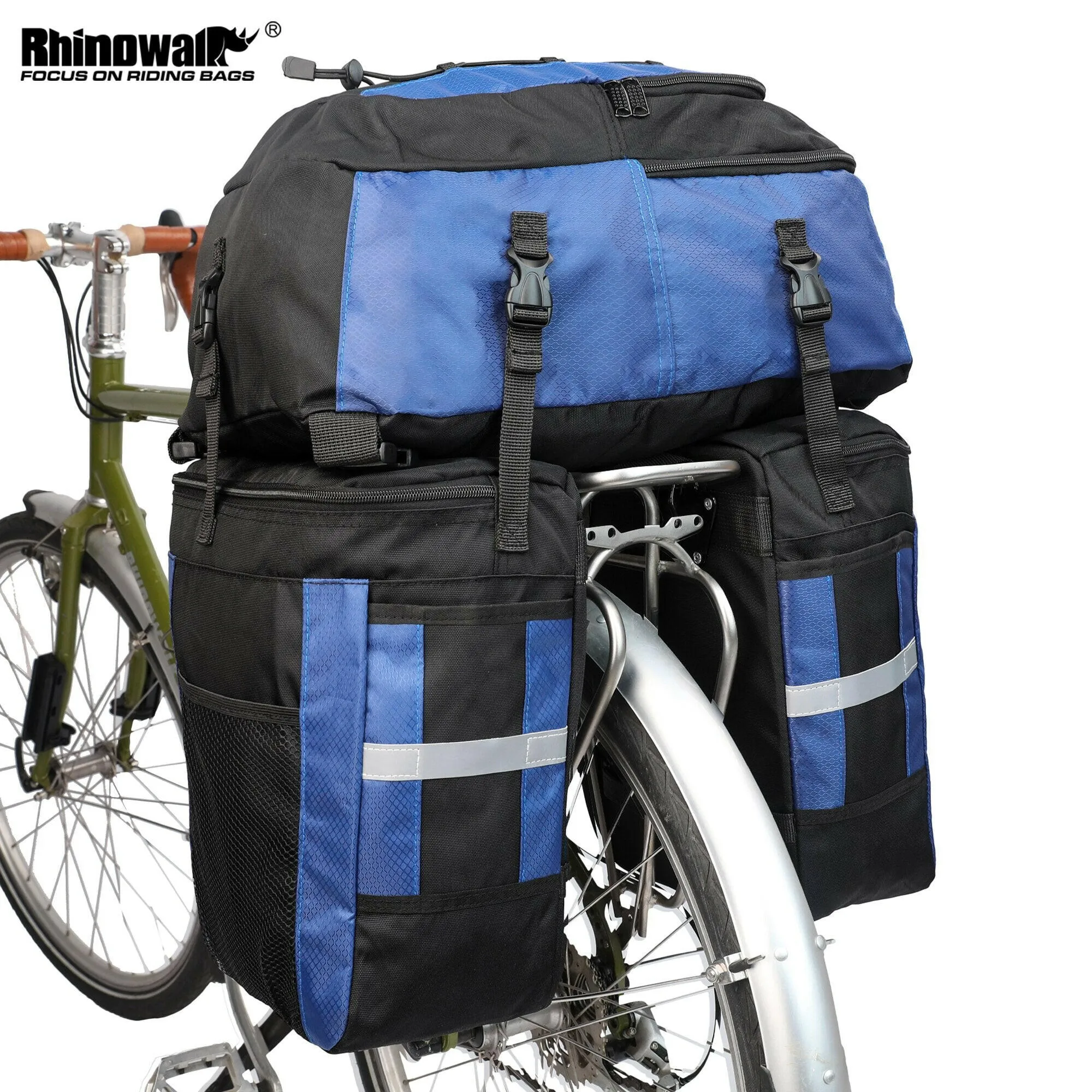 Rhinowalk Bike Pannier Bag 3 In 1 Waterproof Rear Seat Pack Large Capacity Luggage Saddle Bag Backpack Carrier With Rain Cover