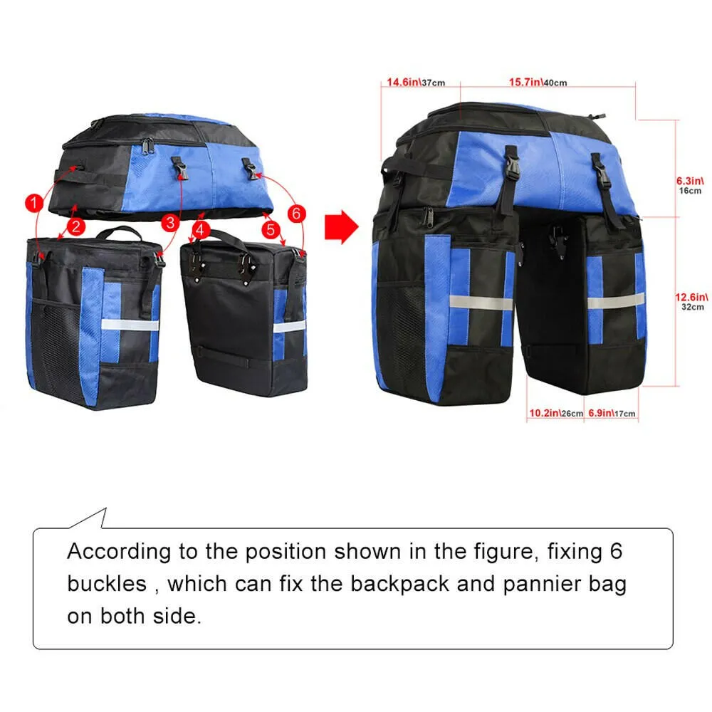 Rhinowalk Bike Pannier Bag 3 In 1 Waterproof Rear Seat Pack Large Capacity Luggage Saddle Bag Backpack Carrier With Rain Cover