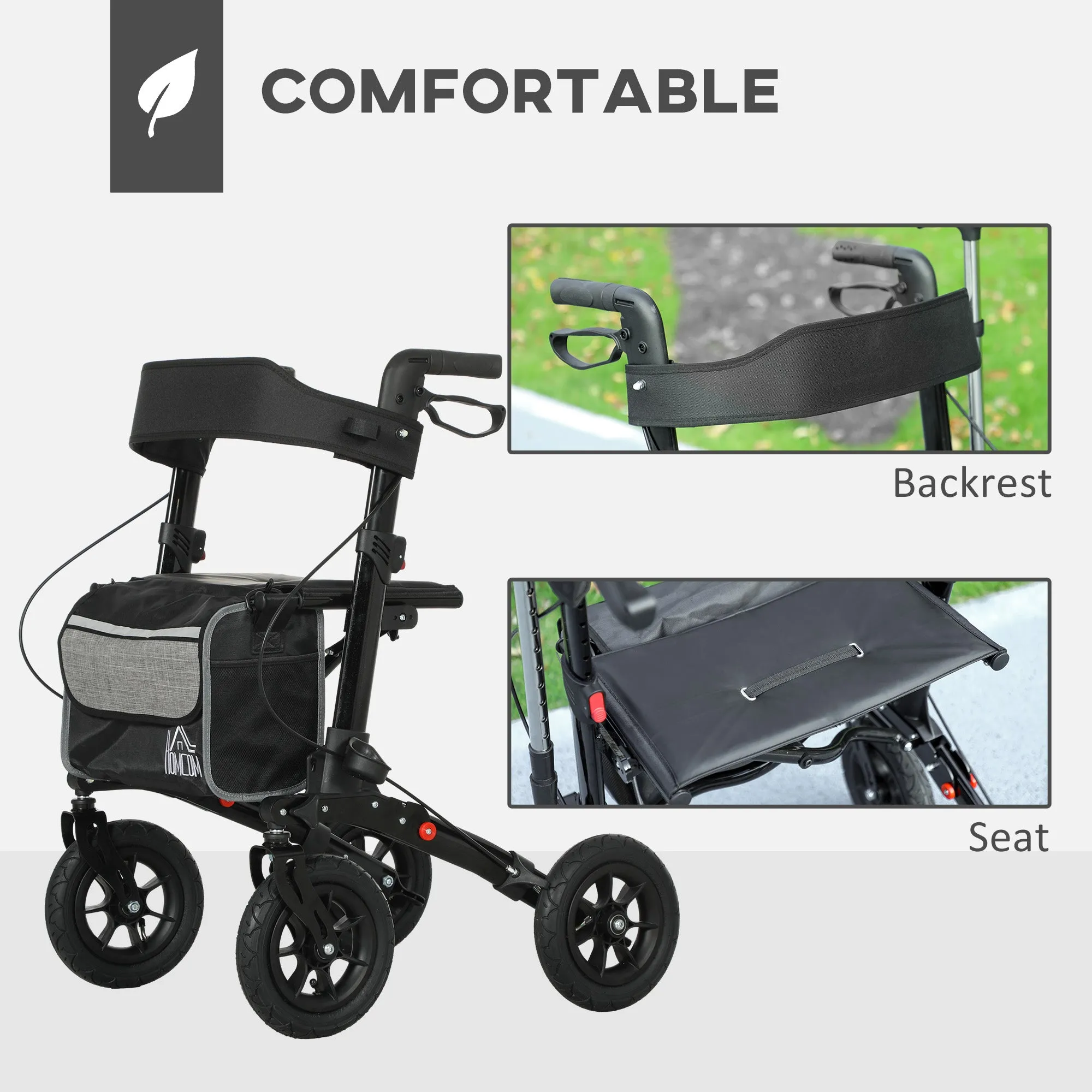 Rollator Walker with Padded Seat, Backrest, All-terrain Wheels